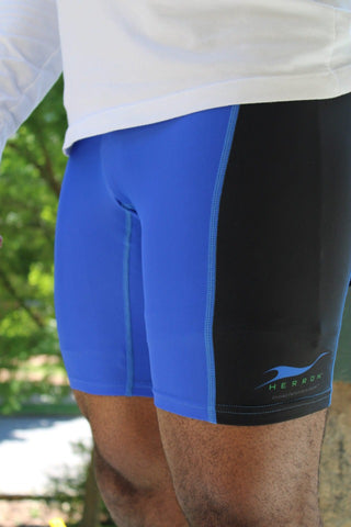 Side view of Herron Apparel running shorts.